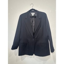 Pendleton Womens Black 100 Virgin Wool Single Button Blazer Jacket Size 14