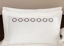 New Set of 2 Shams Frette Links Standard Pillow Shams Blue Navy Savage Beige