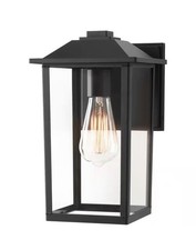 1-Light 12 in Black Hardwired Classic Outdoor Wall Light Lantern with Clear Glas