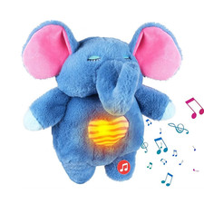 Blue Elephant Plush Baby Toy with Music, Light, Rhythm Breathing, 10.6 Inch