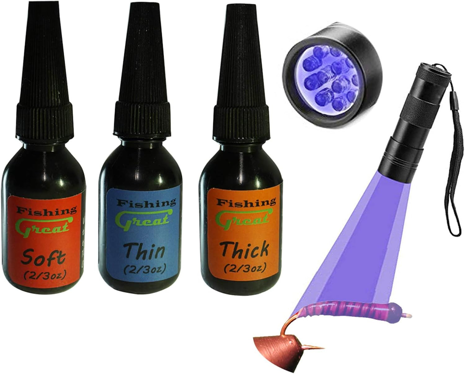 Fly Tying UV Clear Glue and Power Light Combo Three three uv glue combo