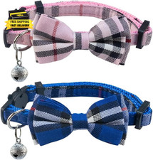 Cat Collars Breakaway with Cute Bow Bell - 2 Pack Kitten Collar Plaid Cat Collar