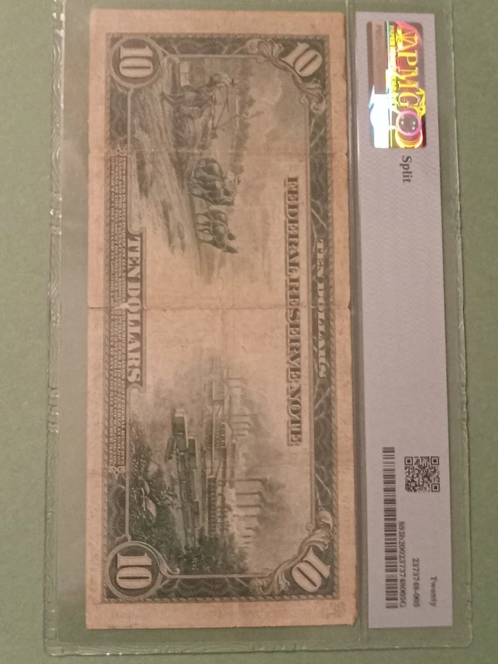 1914 $10 Federal Reserve Note RED SEAL Very Tough note PMG 20 Very Fine. - Image 4 of 4