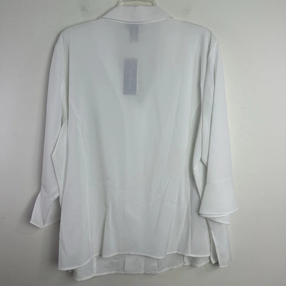 Maggie Barnes Top Women 2X White Button Up 3/4 Sleeve Formal Sheer Lightweight - Image 4 of 4