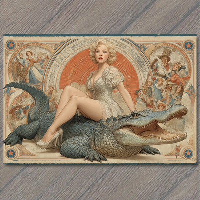 #ad #ad POSTCARD Woman Alligator White Dress Retro Circus Surreal Funny Carnival Style $6.65