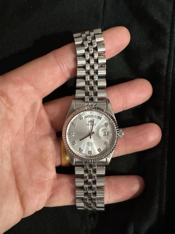 Orient President plateado día/fecha para hombre automático EV0J-C0-B Foto 2 de 4