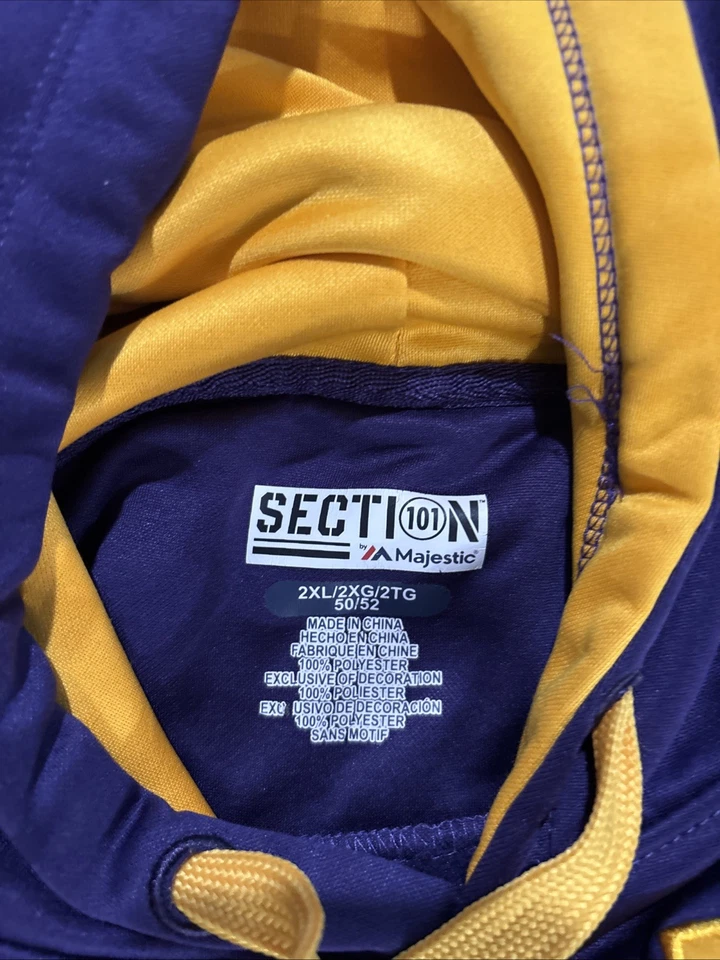 Толстовка с капюшоном мужская LSU Tigers Majestic пуловер размер 2XL фиолетовое золото - Изображение 3 из 4