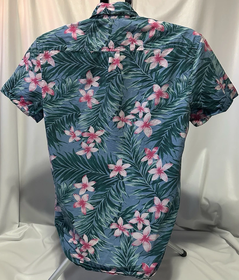 Jcrew Crewcuts Boys Floral 100% cotton Short Sleeve Shirt Sz 14 Hawaiian blue - Image 3 of 4