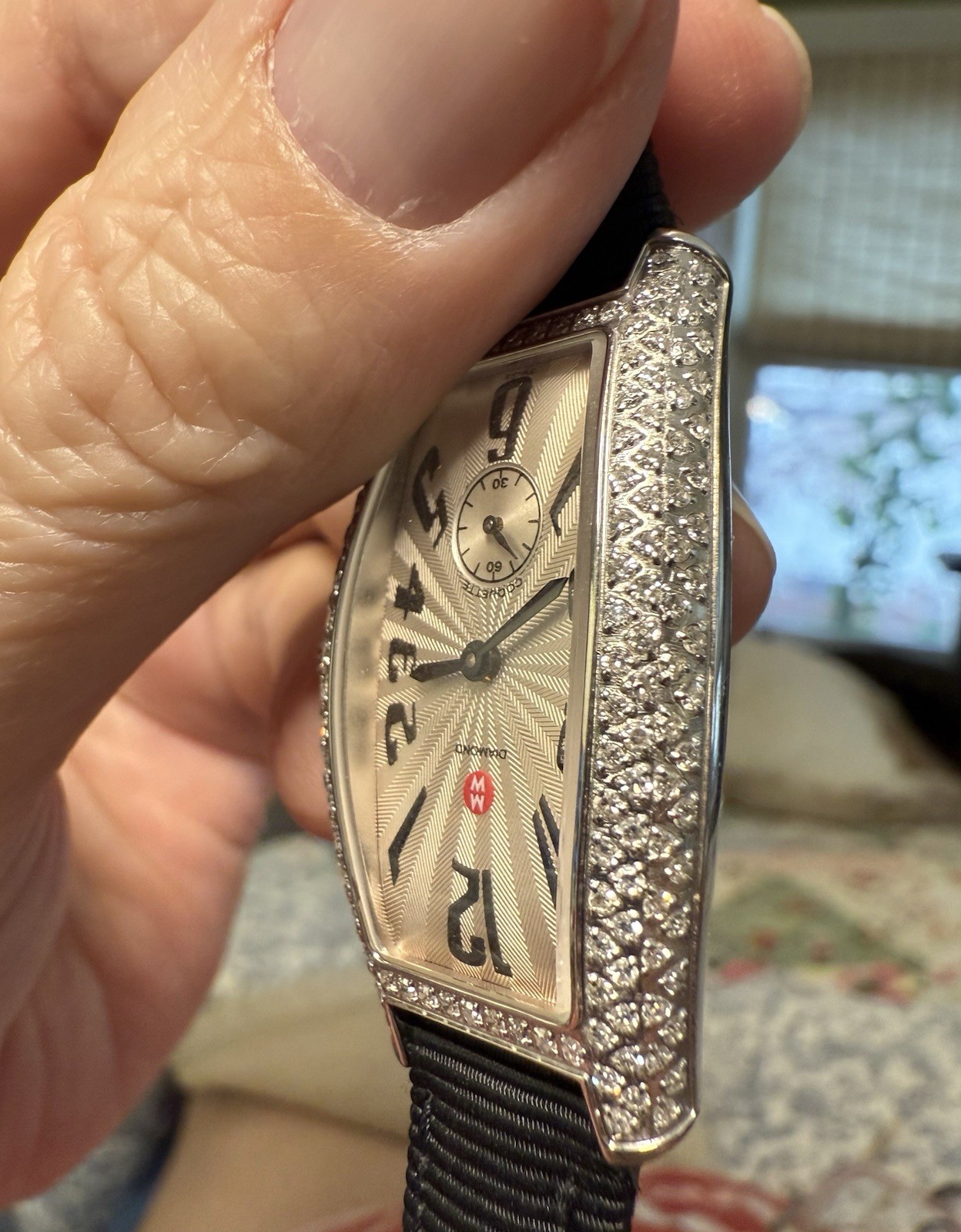 Michele Women's Coquette Slim S/S Quartz Watch Diamond Encrusted Bezel