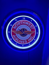 Northwest Airlines Airport Terminal Pilot Stewardess Neon Style LED Clock Sign