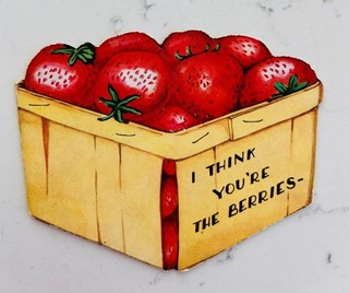 Vintage Valentine Card Strawberry Figural Card