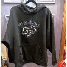 Sudadera con Capucha Fox Racing Fox Riders Y2K Para Hombres 2XL Negra Bordada Moto De Gran Tamaño