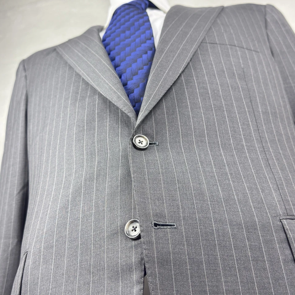 KITON Gray Pinstripe Sport Coat Diamonte Blu Super 120’s Wool 52IT 42US - Image 2 of 4