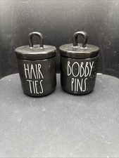 Rae Dunn by Magenta HAIR TIES and BOBBY PINS Black Ceramic Set
