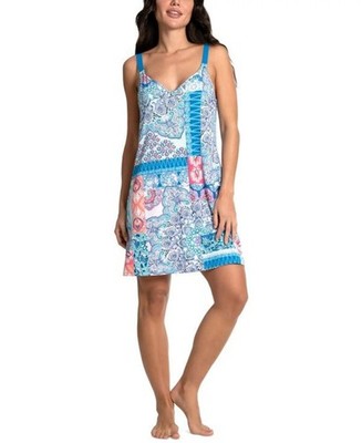 Linea Donatella Women's Large Blue Printed Sleeveless Chemise / Pajama Dress NWT