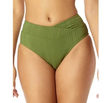 Salt & Cove Juniors' Ribbed V-Waist Bikini Bottoms, Olive, Small, MSRP $19.99