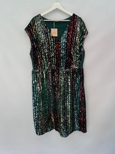 Bloomchic Green Velvet Rainbow Sequins Fit & Flare Dress Size 22-24 2595
