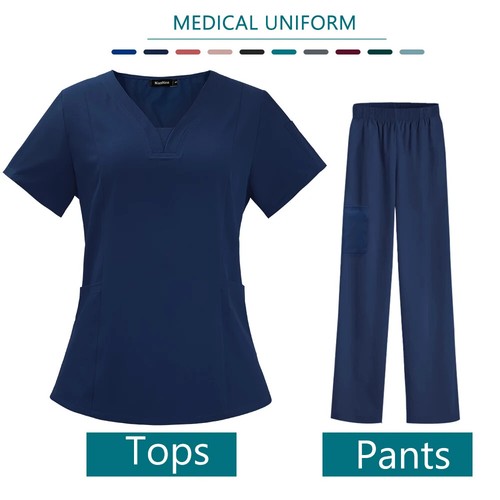 Set abbigliamento da lavoro infermiere uniforme medica cura animali domestici scrub tute sala operatoria - Foto 7 di 26