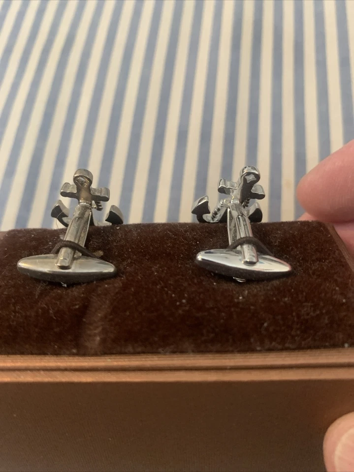 Gemelos Ancla USN Marina Marinero Plata Barco Barco Boda Novio Padre Caja de Regalo Foto 2 de 2