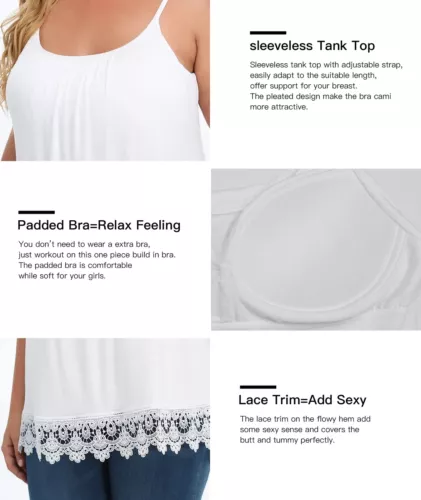 Women with Built in Bra Flowy Shelf Bra Tank Top Padded Adjustable Straps Cami - Picture 8 of 36