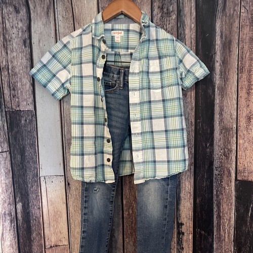 Boys outfit size 6-7 - straight Jeans and plaid button shirt - Picture 2 of 9