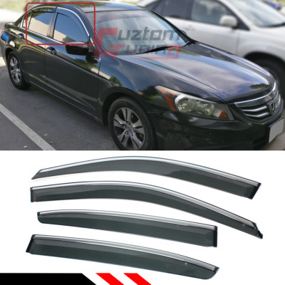 FOR 2008-12 8TH ACCORD 4DR CLIP ON CHROME TRIM WINDOW VISOR RAIN GUARD DEFLECTOR