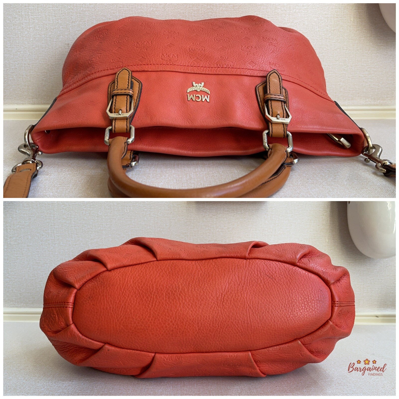 Authentic MCM Orange Embossed Leather Medium Two-… - image 9