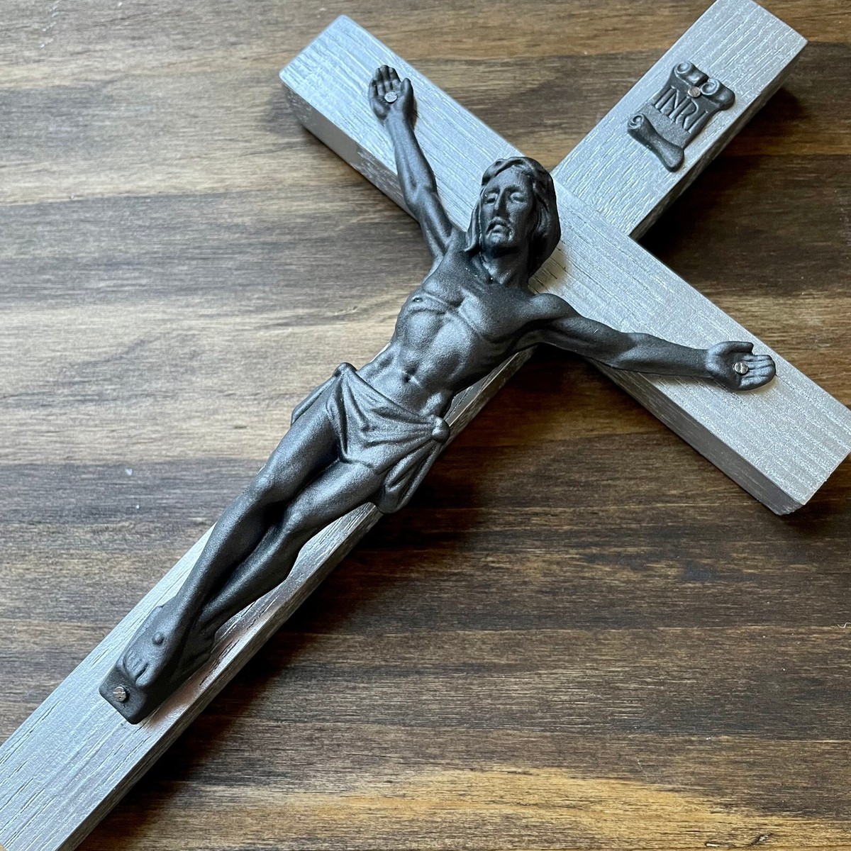 Wall Crucifix Wood Metallic Silver 8