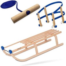 Explorer Colint Holz Schlitten mit Rückenlehne Set Davos 100cm mit Leine blau