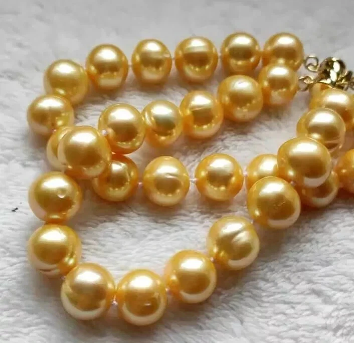 AAA 10-11mm Pulsera 2 Filas Real Natural Mar del Sur Pulsera Perla Dorada Oro 14k Foto 2 de 4