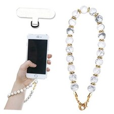 Marble Beaded Phone Wrist Strap, Cellphone Lanyard with Tether Marble White
