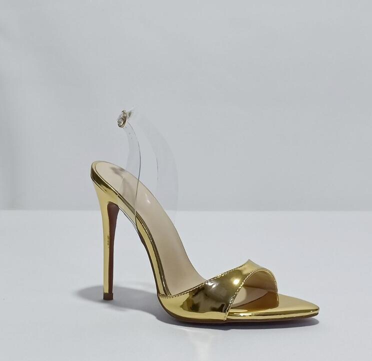 PANTOFOLA D’ORO Sandalo donna estivo punta aperta tacco alto oro pvc scarpa décolleté festa nuovo