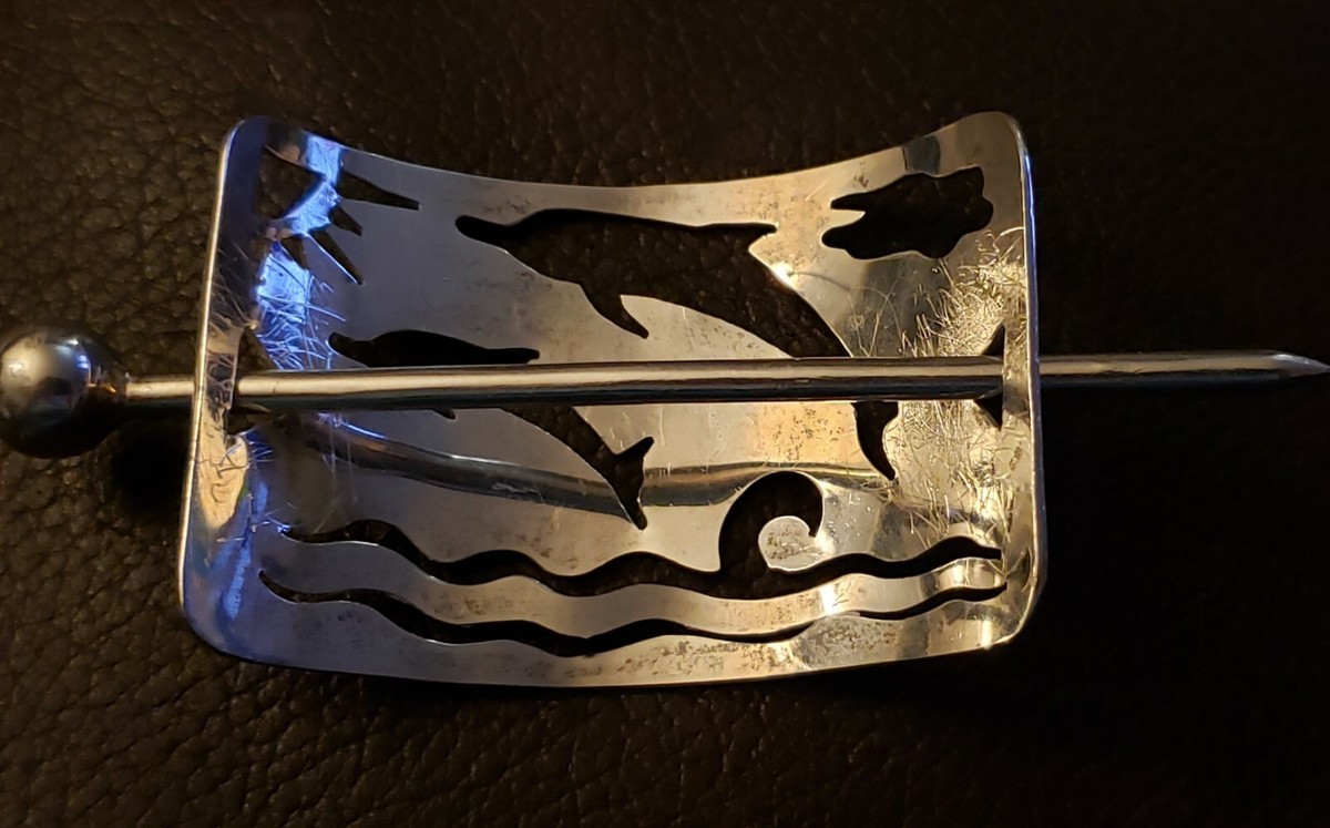 Sterling Silver 925 Hair Bun Holder & Stick Dolphins 