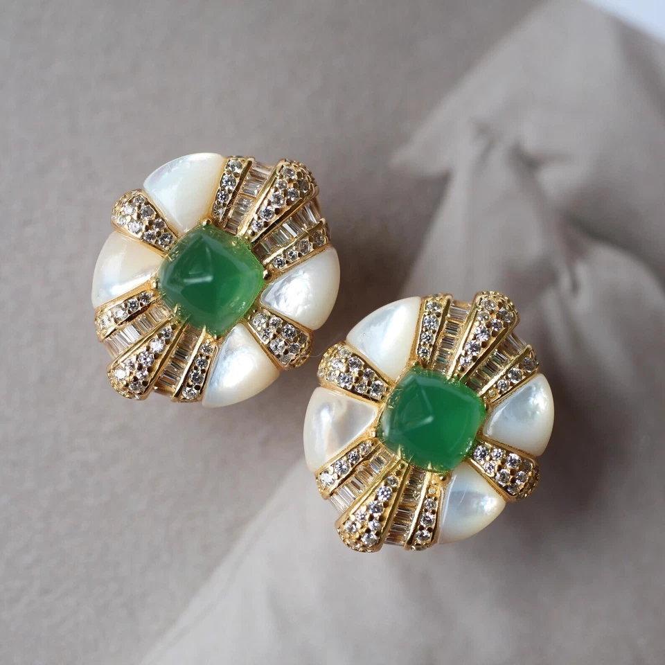 Pendiente Vintage Crisoprasa Verde Chapado en Oro Plata 925 REGALO PARA Mujer Foto 2 de 4