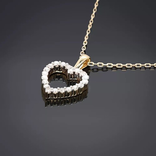 Zertifizierter 0,26 ct natürlicher I2-H Diamant Herz Anhänger 14K Gelbgold 18" Kette - Bild 3 von 10