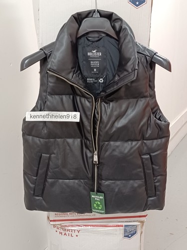 HOLLISTER FAUX LEATHER PUFFER VEST JACKET BLACK WOMENS SIZE MEDIUM - Picture 5 of 12