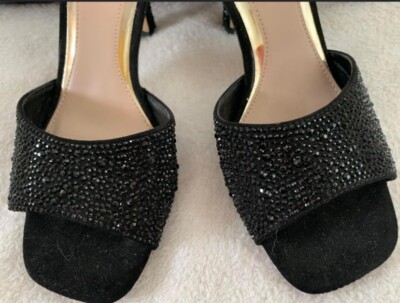 Low heel, black sparkly prom mules size 3/4