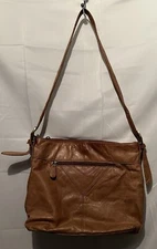 GREAT AMERICAN LEATHER WORKS BROWN PURSE HANDBAG SHOULDER ADJUSTABLE Zip Genuine