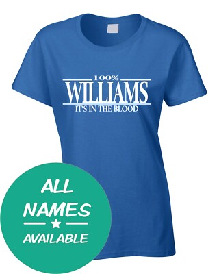 Damen-T-Shirt Nachname 100 % alle beliebig Geschenk Name Familie Geburtstag Wiedersehen individuell D