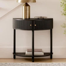 Fluted Half Moon Shaped Console Table, Small Entry Desk with Storage for Narrow