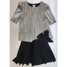 Vintage After Dark Metallic Silver Evening Dress Pleated Formal Maxi Gown 90's