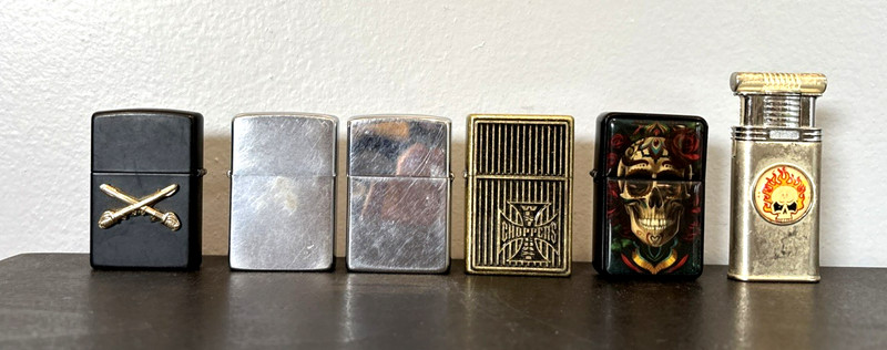 Mixed Lot 6 Lighters Zippo H 18 Smokezilla West Coast Choppers Skull Head Swords