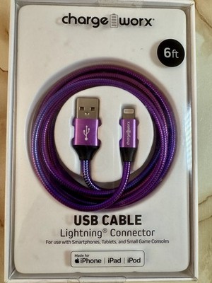Charge Worx USB  Cable 6ft pink purple  