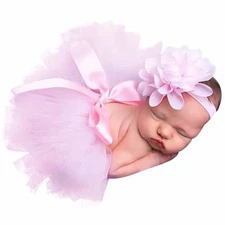  Newborn Baby Tutu Skirt and Flower Headband for Photography Prop Outfits 0-4 