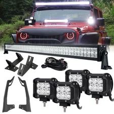 52" Straight LED Light Bar + 4x 4" LED Pods +Brackets For Jeep Wrangler JK 07-17