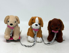 OUR GENERATION Lot 3 Assorted Small Puppy Dogs 4" Plush Pets Leashes