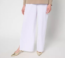 Dennis Basso Womens Regular Pants M Stretch Woven Wide Leg Pull-On White A694260