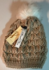 New Collection Eighteen Real Fur Pom Beanie Hat One Size Winter Stretch Chunky