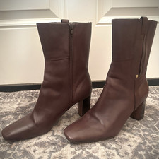 Vintage Nine West Ealene Brown Leather Square Toe Chunky Block Heel Boots 8.5  