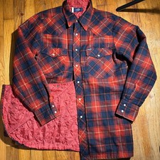 Vintage 90s Wrangler Flannel Western Pearl Snap Quilt Lined Shacket Men's M